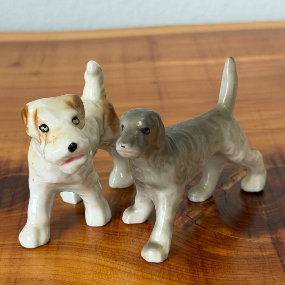 Set of 2 Vintage Ceramic Japan Dog Figurines Russell Terrier & Pointer - Picture 1 of 7